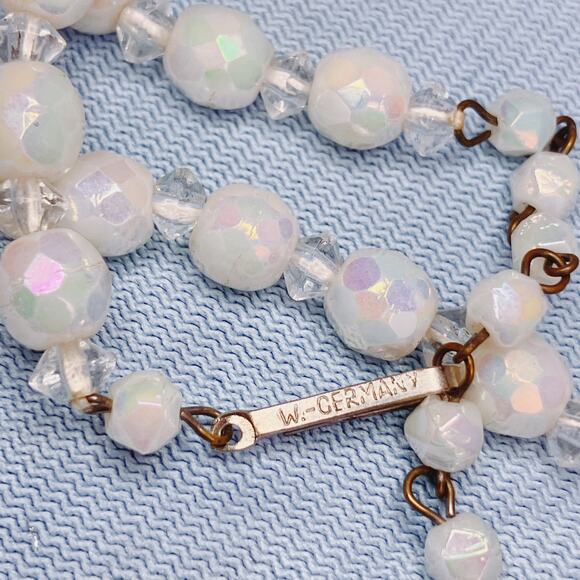 Vintage 1950s West Germany AB Glass Bead Necklace Mid Century 16" Elegant Choker - Picture 7 of 12